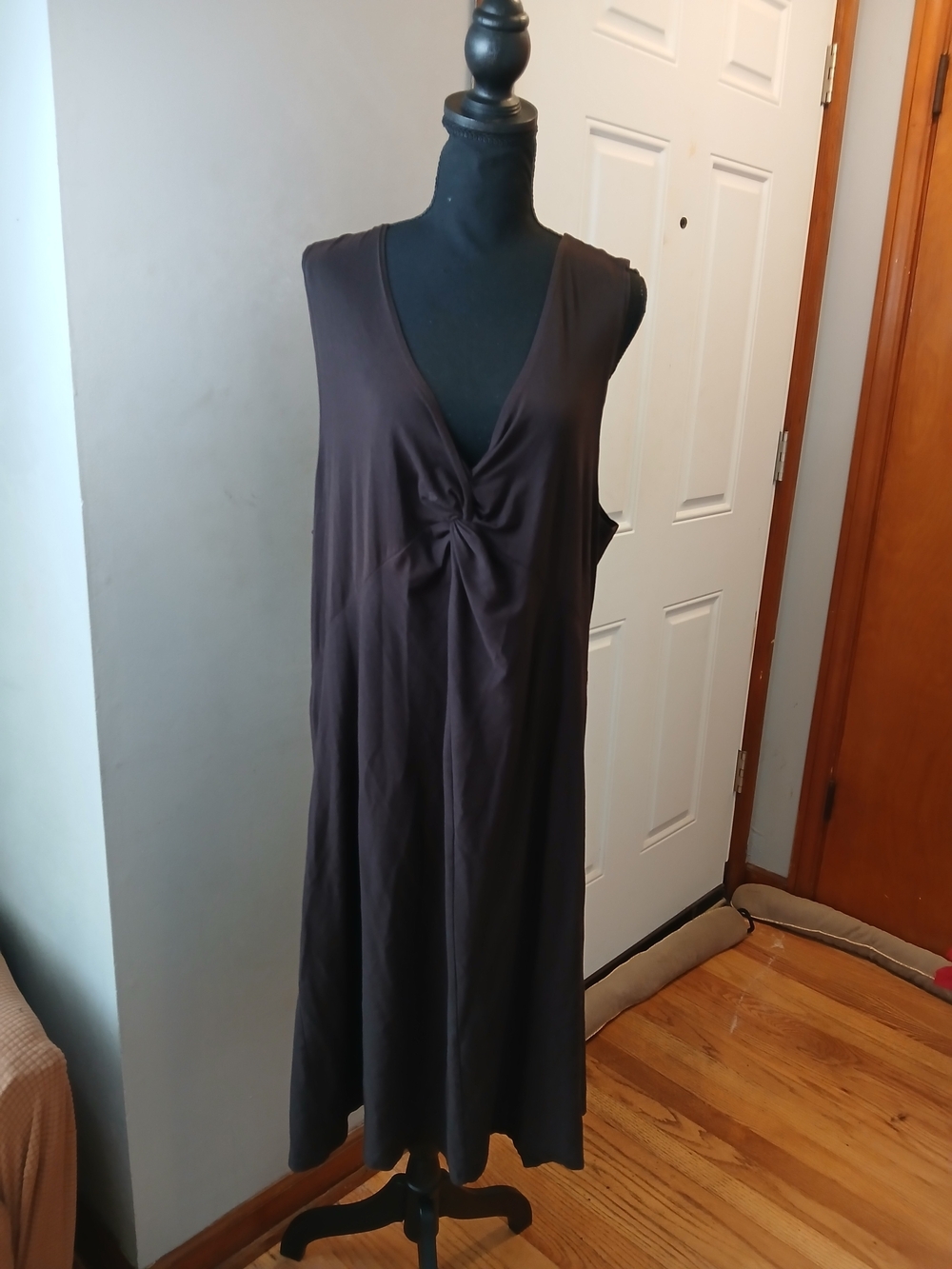Eileen Fisher Brown Twist-Front V-Neck Maxi Dress Women's Size L - Picture 2 of 8